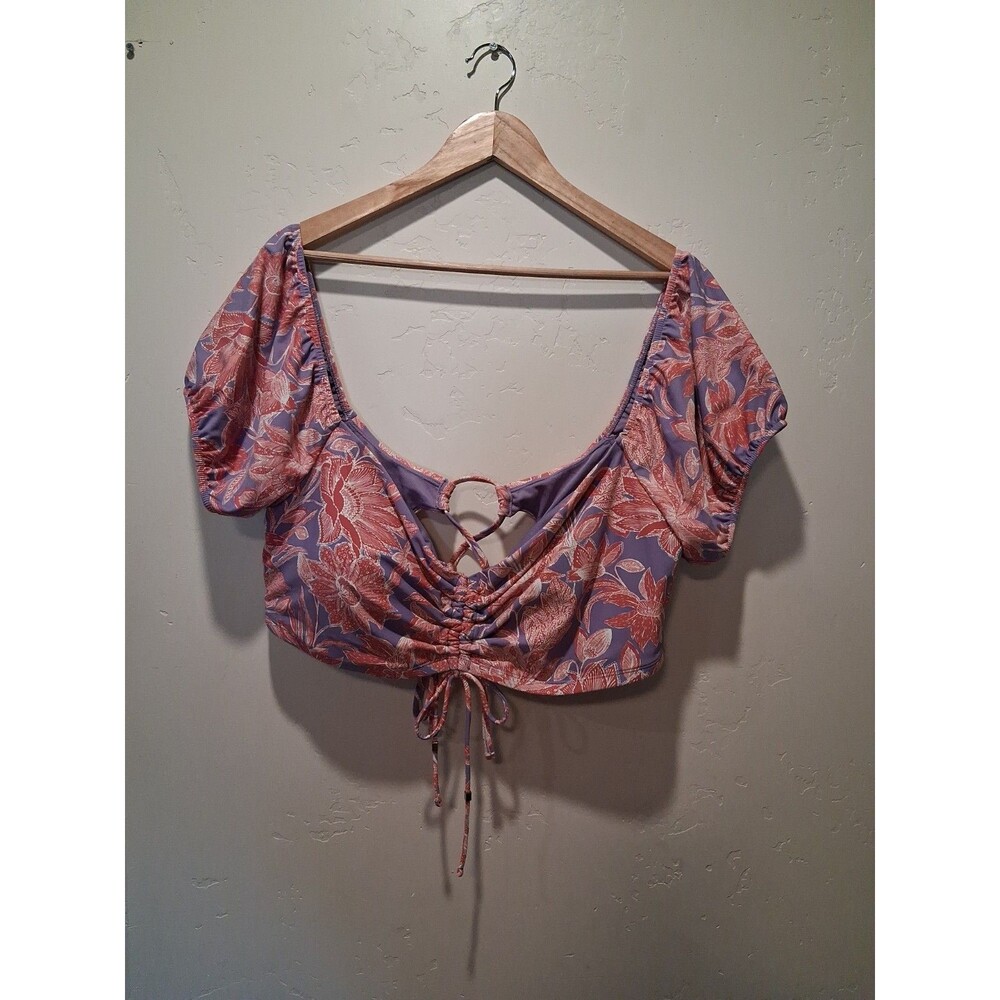 NWT Time and Tru 3X Pinkโ Purple Floral Off The Shoulder Slv Swim Top Adj 2-Way